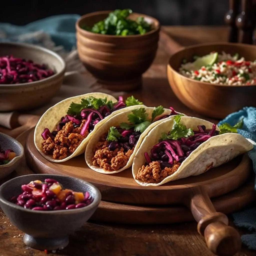 Delicious and nutritious Tempeh and Rajma Tacos garnished with fresh herbs and served on a plate