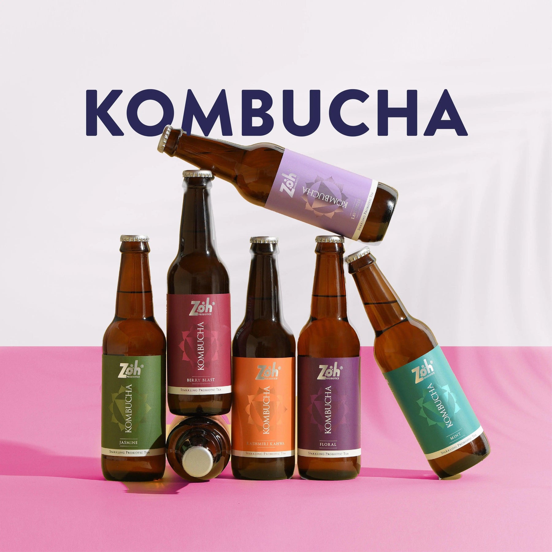 Selection of Zoh's Kombucha Premium Fermented Teas for Gut Health