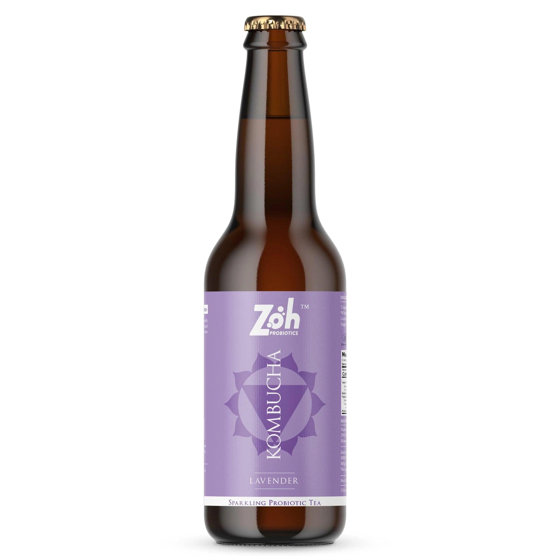 Front View of Lavender Zoh Kombucha: Calming Lavender Blend, India