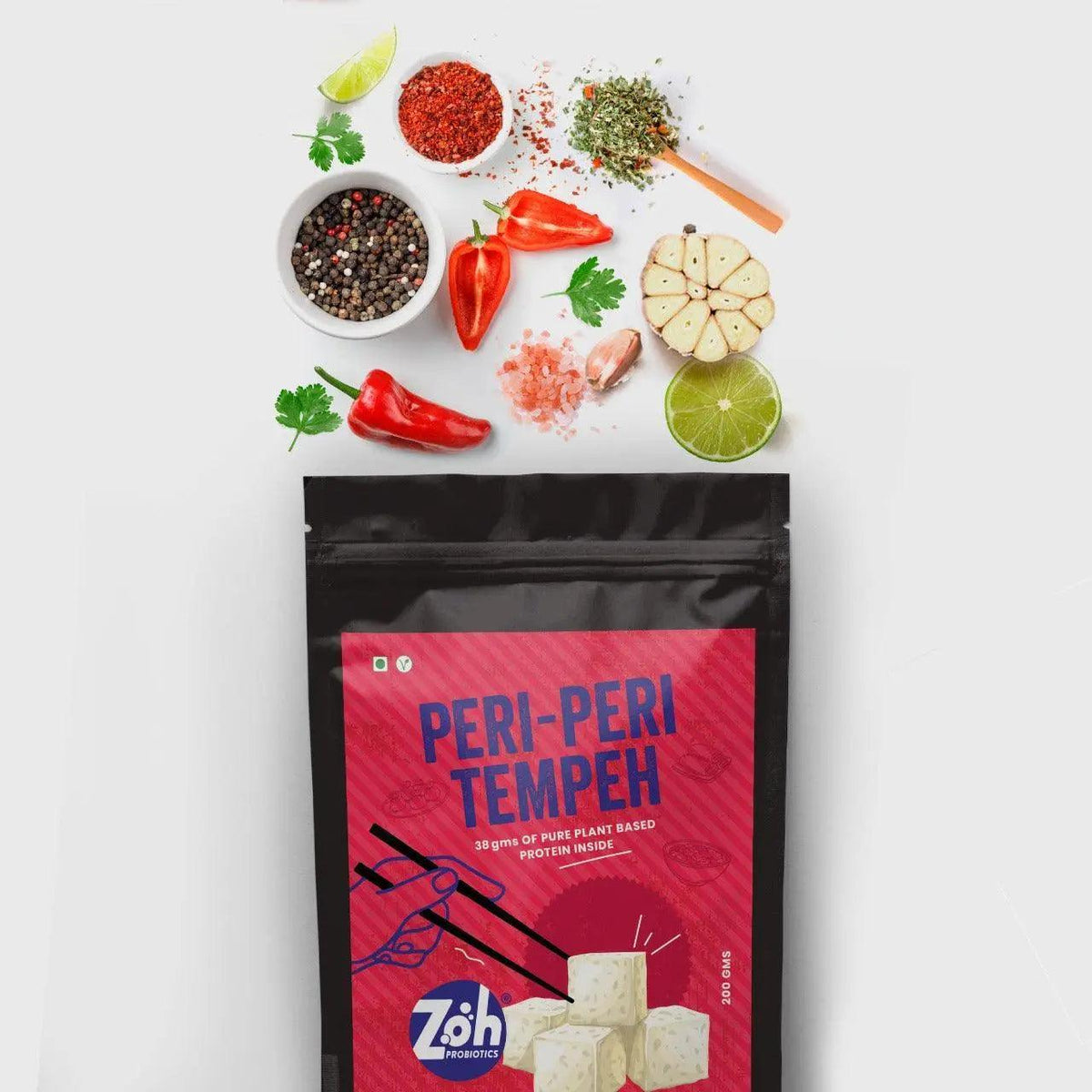 Bulk buy Zoh Peri Peri Tempeh with fresh ingredients, top plant-based protein in Mumbai