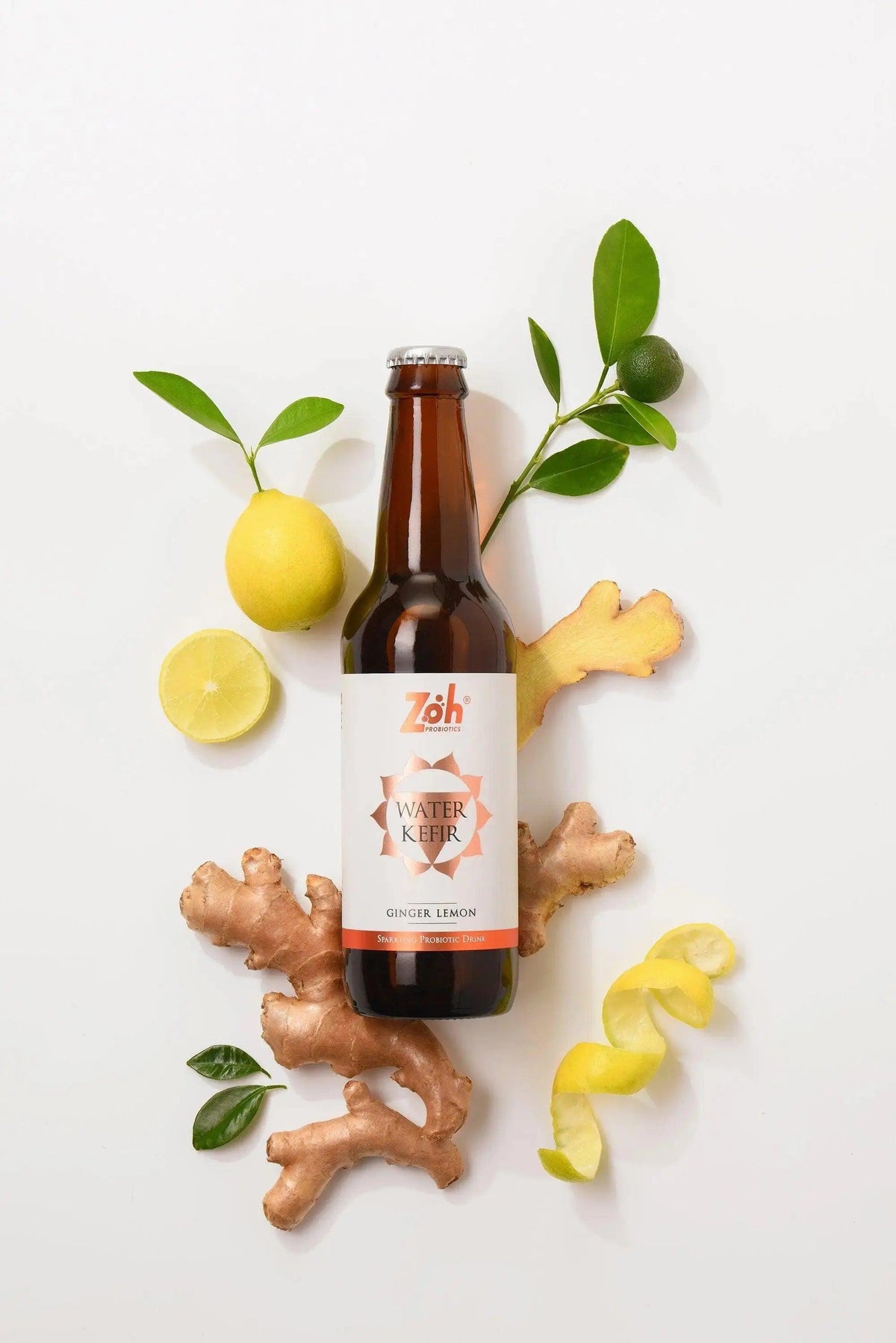 Ginger Lemon Water Kefir by Zoh: Energizing Ingredients in Hero Shot, Water Kefir for Digestive Enzymes and Gut Reset, Best in India