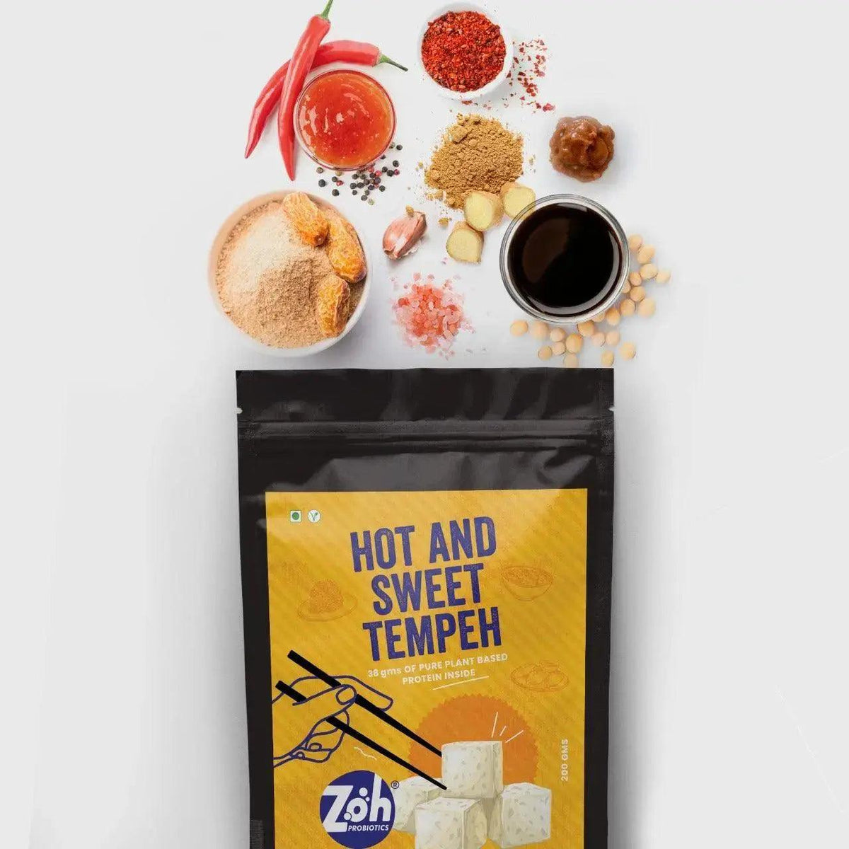 Bulk buy Zoh Hot and Sweet Tempeh with fresh ingredients, top plant-based protein in Mumbai