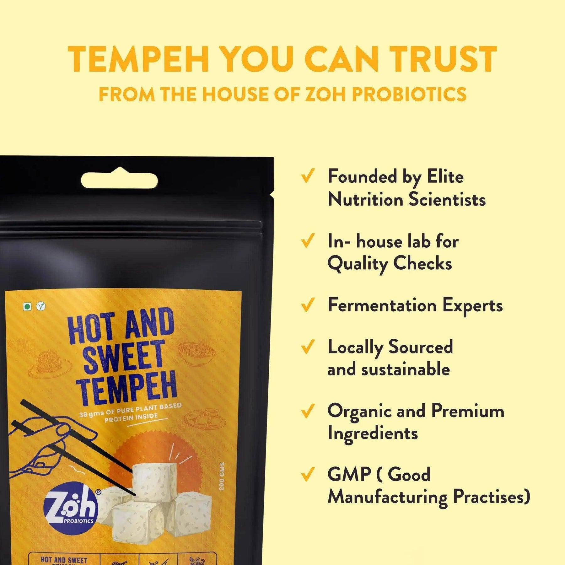 Bulk tempeh in Mumbai: Trustworthy Zoh Hot and Sweet, Nutritionist-founded, Organic Ingredients, GMP